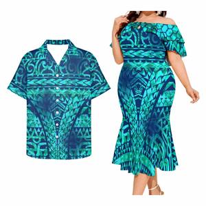 Envío de la gota 1MOQ Hombres Botón Aloha Camisas y mujeres Vestido de <span class=keywords><strong>sirena</strong></span> <span class=keywords><strong>Gente</strong></span> grande Polinesia Traje de pareja de estilo étnico - Product Image 1