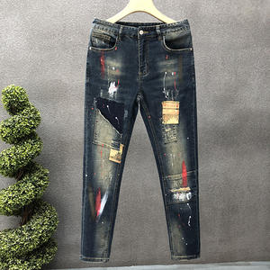 Pantalones <span class=keywords><strong>vaqueros</strong></span> ajustados de alta calidad para <span class=keywords><strong>hombre</strong></span>, pantalones pitillo informales asequibles, pierna recta, Hip Hop, moda ajustada, nuevo estilo, Parche de cobre roto - Product Image 2