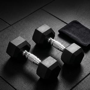 Haltères hexagonaux en fonte noirs avec revêtement en caoutchouc pour fitness - Product Image 5
