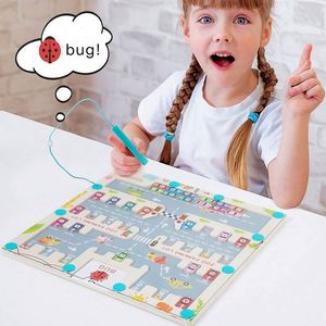Toddler Travel Table Game Boys Girls Gift Wooden Animal Learning Board <b>Puzzle</b> Magnetic Alphabet Maze - Product Image 2