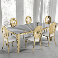 Ensemble table et chaises de salle à manger pour restaurant, style villa moderne, plateau en verre rectangulaire en acier inoxydable, certifié CE, usage commercial, durable