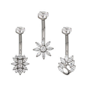 Moda Sexy anillo de ombligo internamente roscado cuerpo titanio Piercing Prong Set CZ G23 ombligo anillo joyería al por mayor - Product Image 6