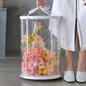 กล่องใสทรงกลมวัสดุดอกไม้พลาสติกกล่องบรรจุภัณฑ์ดอกไม้เค้กพีวีซีกอดคริสตัล