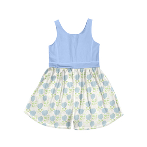 GSSO3737 Ensemble d'été personnalisé pour petite fille, imprimé fleurs violettes et nœuds, tenue d'été pour enfant, vêtements à manches courtes pour fille, ensemble festonné - Product Image 5