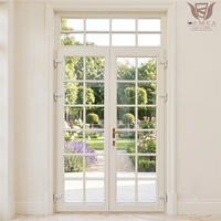 Porte en bois massif de chêne haut de gamme DEMEA pour balcon résidentiel avec grilles en verre trempé, ouverture manuelle, porte française double