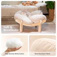 CHEERHOME Lit surélevé moelleux pour animaux de compagnie d'intérieur, chaise longue blanche en bois avec coussin pour chiens, chiots et chats
