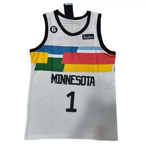 Uniformes de basquete originais 1:1, uniforme de basquete da minnesota para homens, equipe masculina antony edwards white 2022/23, camisa de basquete personalizada