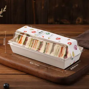 Wholesale Rectangle Clear Cake Box Kraft Paper Bakery Swiss Roll Cookie Sushi Food Packaging Pastry Eclair Box
