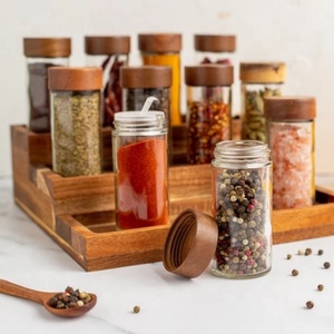 VENTE <span class=keywords><strong>PAULO</strong></span> Pots à épices ronds en verre de 90ml avec couvercles en bois d'acacia naturel - Product Image 3