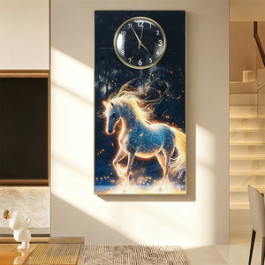 Reloj de Pared Moderno de Porcelana de Cristal, Arte de Pared Interior, Reloj de Lujo con Marco de Caballo, Reloj Grande Silencioso, Pintura y Arte de Pared - Product Image 2