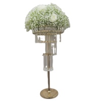 Centre de table de mariage en acrylique doré et cristal, support floral de luxe fait main avec détails en cristal, piédestal floral en métal, banquet moderne