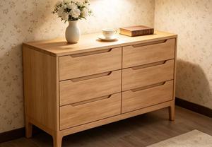 Modern Scandinavian Solid Wood 6-<b>Drawer</b> Chest Living Room Cabinet <b>Storage</b> Furniture - Product Image 3