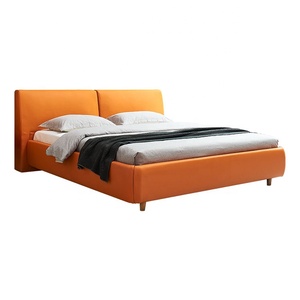 Juego de Cama de Diseño Moderno con Base Ajustable, Madera de Roble Sólido, Color Naranja, Tamaño King, Cuero Ecológico para el Hogar - Product Image 1