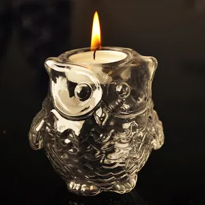 Tamanho personalizado logotipo luxo vazio recipiente de vidro coruja em forma de jarra de vela para fazer vela