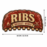 Plaque Métallique Gaufrée Personnalisée OEM pour Décoration Murale de Restaurant BBQ, Patio, Motifs Vintage Côtes de Bœuf, Brisket, Ailes – Vente Directe Usine