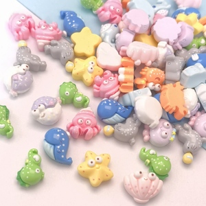 100 개 새로운 귀여운 수지 게 바다 말 물고기 바다 별 플랫 백 장식 보석 만들기 매니큐어 헤어 웨어 액세서리 슬라임 매력 - Product Image 2