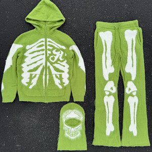 Testa di teschio su misura 2 pezzi Set di <span class=keywords><strong>pantaloni</strong></span> in <span class=keywords><strong>maglia</strong></span> <span class=keywords><strong>Jogger</strong></span> Mohair tuta Set maglioni e felpe con cappuccio da uomo - Product Image 1