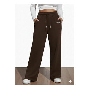 Pantalon de survêtement à jambes larges pour femme, marron foncé, en tissu Lycra, coupe confortable, vêtements décontractés - Product Image 3