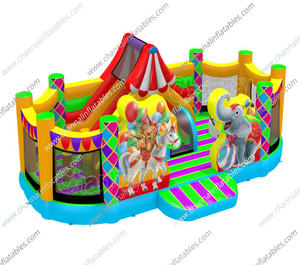 Nuevo diseño comercial inflable Circus Castle Inflable Playground Obstacle Course inflable boncy con tobogán - Product Image 1