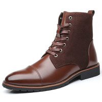 Chaussures chaudes à tige haute pour grandes tailles 47 48, bottes de neige en cuir PU à lacets tendance pour hommes