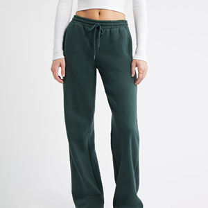 Pantalon de survêtement droit formel pour femme, coupe droite, taille mi-haute, avec fentes latérales, en molleton respirant 100 % coton – Vente en gros pour l'hiver - Product Image 1