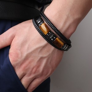 Tiger Eye Stone Men's Bracelet Multi Layer Leather <b>Magnetic</b> <b>Clasp</b> Everyday Wear 7.5 8.5 9 Inches - Product Image 1