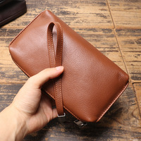 Dompet Kulit Asli Pria dengan Ritsleting, Gaya Urban Simpel, Desain Ringan untuk Penggunaan Sehari-hari