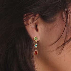 Boucles d'oreilles clous Jeding en tungstène électroplaqué avec zircon coloré et pompon, style luxe léger, niche haut de gamme, Europe et Amérique, pour femme - Product Image 3