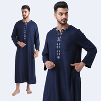 Thobe Thawb brodé marocain respirant en polyester pour hommes arabes musulmans, tendance et toutes saisons, vente en gros