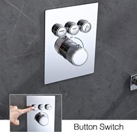 Robinet de douche thermostatique à bouton-poussoir moderne à 3 voies Robinet en laiton dissimulé Kit de mitigeur brut Chrome Salle de bain