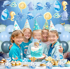 Décoration <span class=keywords><strong>de</strong></span> fête d'anniversaire ou <span class=keywords><strong>de</strong></span> baby shower sur le thème <span class=keywords><strong>de</strong></span> l'océan, guirlande animale sous-marine, topper <span class=keywords><strong>de</strong></span> gâteau, toppers <span class=keywords><strong>de</strong></span> cupcakes, ballons en latex pastel, cadeaux - Product Image 3