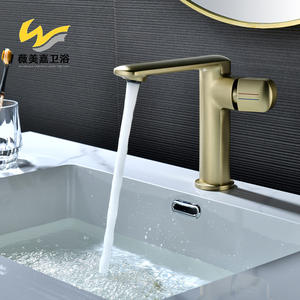 Robinet de lavabo en céramique à activation spirale, finition or brossé tout en cuivre, unité unique, pour lavage des mains - Product Image 1