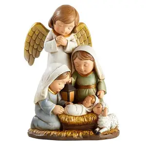 Geleneksel çocuk kutsal aile noel heykeli noel ev dekor 9 inç