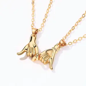 2 Pcs/set Creative Finger Pinky swear Pendant Couple Necklace Jewelry Lover Hand on Hand Choker For Women Men Bff