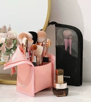 Trousse de maquillage de voyage avec logo personnalisé pour pinceaux avec fermeture à glissière, étui en maille à la mode, organisateur pour femmes soins de beauté