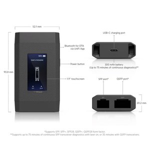 Ubiquiti UACC-SFP-Wizard SFP/QSFP Module Programmer,หน้าจอสัมผัส, บลูทูธ LE, อุปกรณ์พกพา Ubiquiti UACC-SFP-Wizard W1225 - Product Image 3