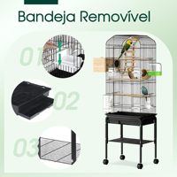 Volière fonctionnelle grande taille pour oiseaux avec roulettes, support en fer, design moderne, étagère de rangement, plateau à déchets extractible, mangeoire anti-éclaboussures