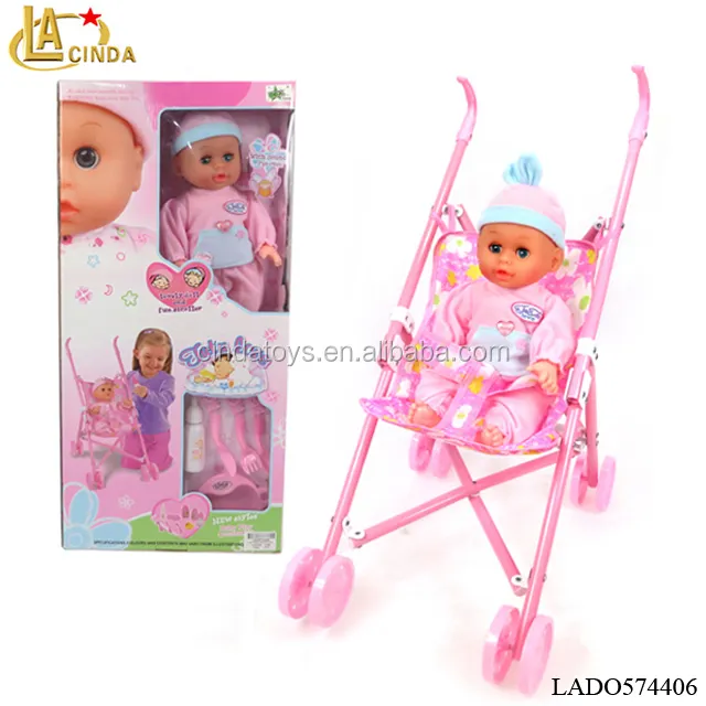 Ucuz 14 inç bebek 4 ses ile plastik çocuk arabası ela oyuncak bebek satılık