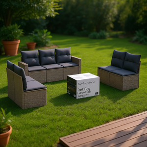 Ensemble de canapés de jardin gris foncé 6 places en rotin, mobilier d'extérieur résistant aux intempéries, design contemporain - Product Image 2