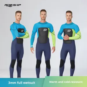 Combinaison une pièce de 3mm pour hommes et femmes avec logo sur le devant, résistante au froid, pour surf, paddleboard, natation, plongée libre, fermeture à glissière arrière - Product Image 2