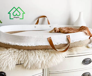Cesta Moisés de Cuerda 100% Algodón Homeplus para Recién Nacidos, Organizador Moderno Personalizable para Pañales de Bebé, Cama <span class=keywords><strong>Plegable</strong></span> para Cambio de Pañales para Nuevos Padres - Product Image 4