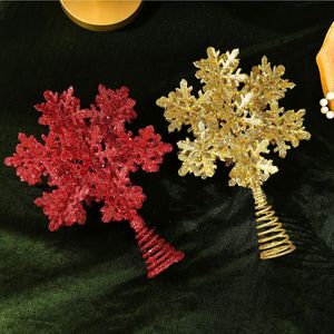 LINGKAI Glitter <b>Snowflake</b> Christmas Tree Topper Red Gold Metal Spring Base Xmas Tree Top for Holiday Home <b>Decor</b> - Product Image 5