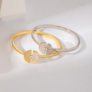 European Style Shell Inlaid <b>Copper</b> <b>Bracelet</b> Gold And Silver Geometry Design Women's Jewelry Gift - Product Image 4