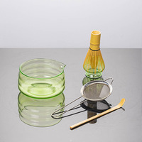 Ensemble de bols à matcha en verre, bol à matcha en verre transparent fait à la main, fouet à thé vert matcha et support pour fouet pour la cérémonie du thé