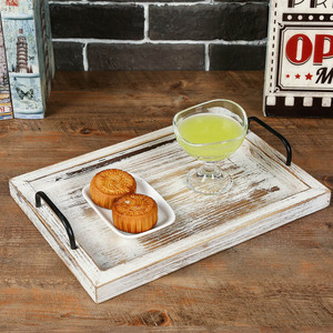 Solid Wood Serving <b>Tray</b> With Metal Handles For Coffee <b>Tea</b> Food Service 18x12 Inch - Product Image 4