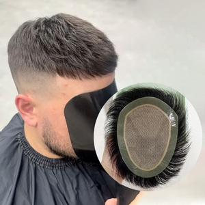 Perruque Invisible Base Soie Cheveux Humains Indiens de Haute Qualité <span class=keywords><strong>Coiffure</strong></span> Courte Système de Prothèse Capillaire Naturelle Toupet pour <span class=keywords><strong>Homme</strong></span> - Product Image 1