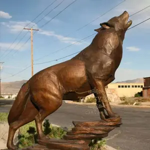 Gran oferta, escultura de lobo de bronce rugiente, estatua de animal de latón para decoración de jardín
