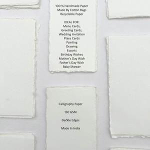 Deckle Edges Papel de algodón hecho a mano Tarjetas de menú de invitación de boda en blanco, Tarjetas de notas comerciales, Cartulina de acompañante, - Product Image 1