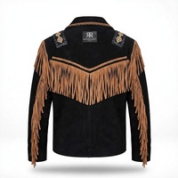 Veste en cuir vintage faite à la main pour homme Nabtay Sports - Daim noir, perles, bordures en os, respirante, hiver