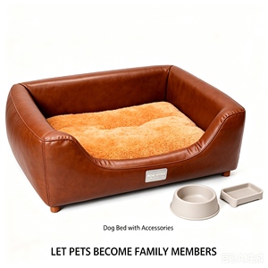 Cama para Mascotas con Forma de Zueco, Estructura de Madera Maciza, Cuero Impermeable, Patas de Madera, Cama Ortopédica Elevada para Perros, Antideslizante - Product Image 1
